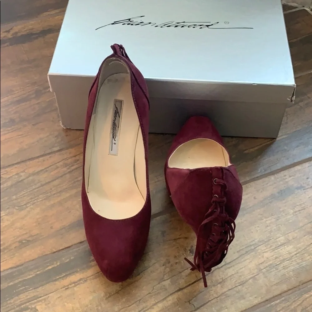 Brian Atwood suede fringe platform heels
